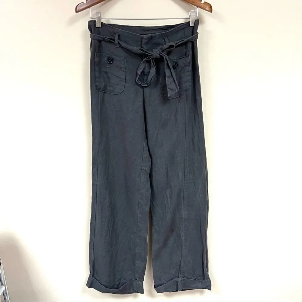 👠Banana Republic wide leg grey linen pants.  Size 2
